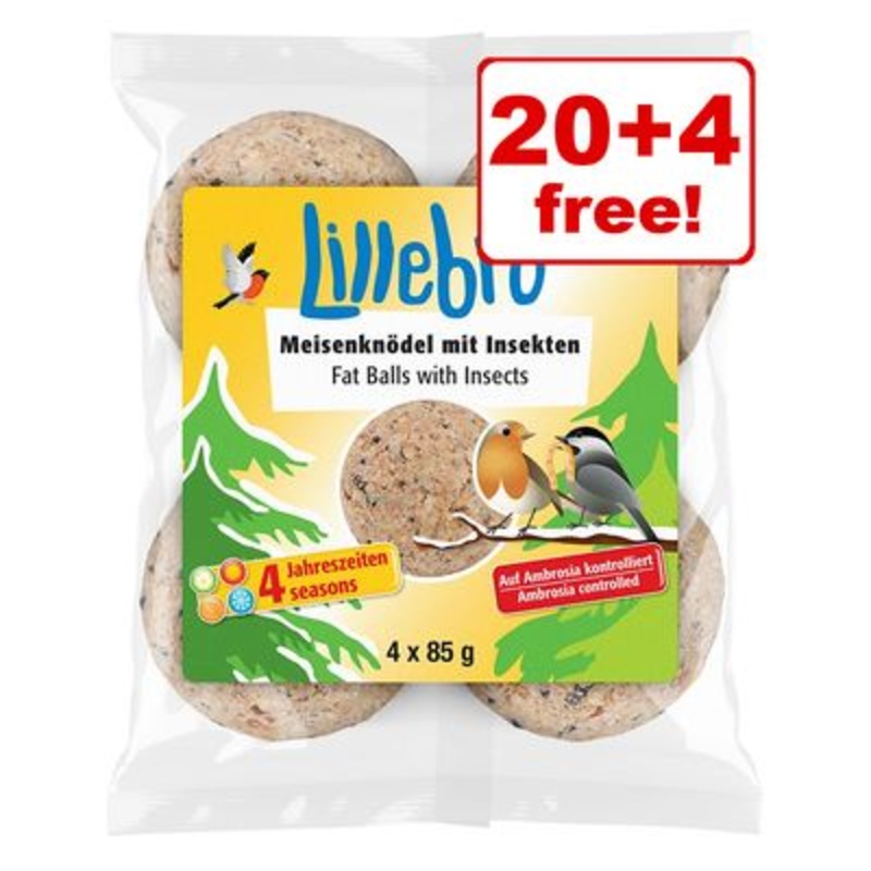 24 x 340g Lillebro Fat Balls with Insects Bird Food - 20 + 4 Free! *