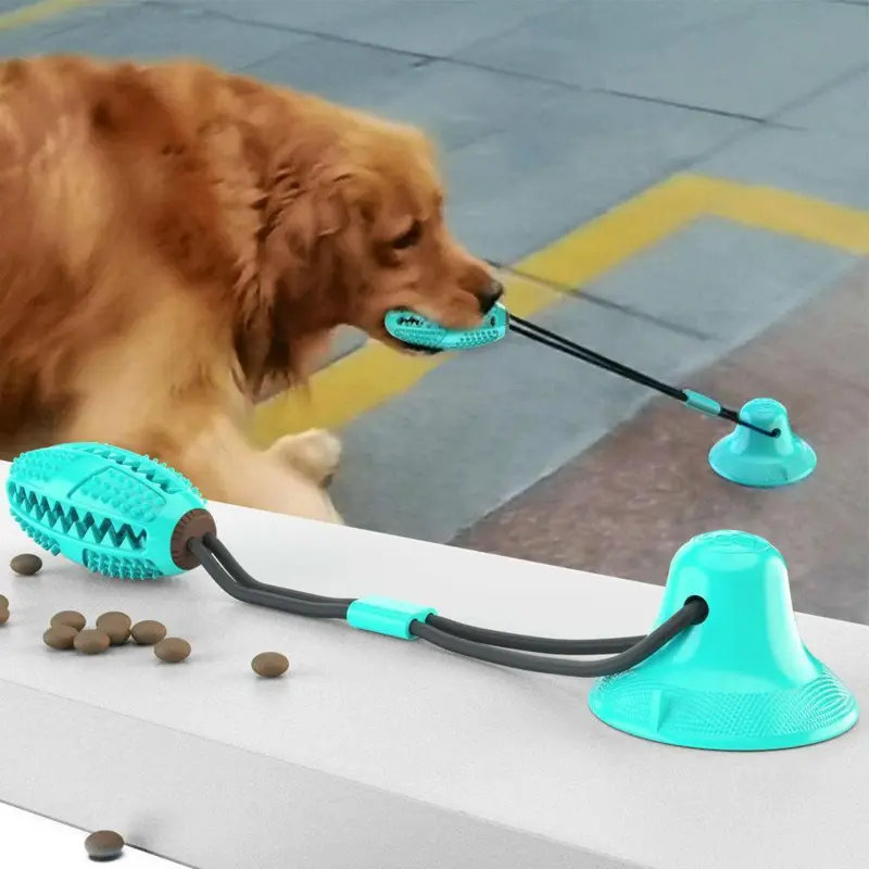 Pet Life Grip N' Play Treat Dispensing Football Suction Cup Dog Toy - Blue