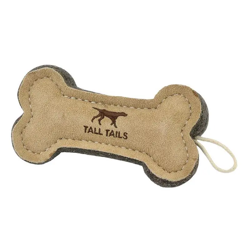 Tall Tails Natural Leather and Wool Bone Dog Toy