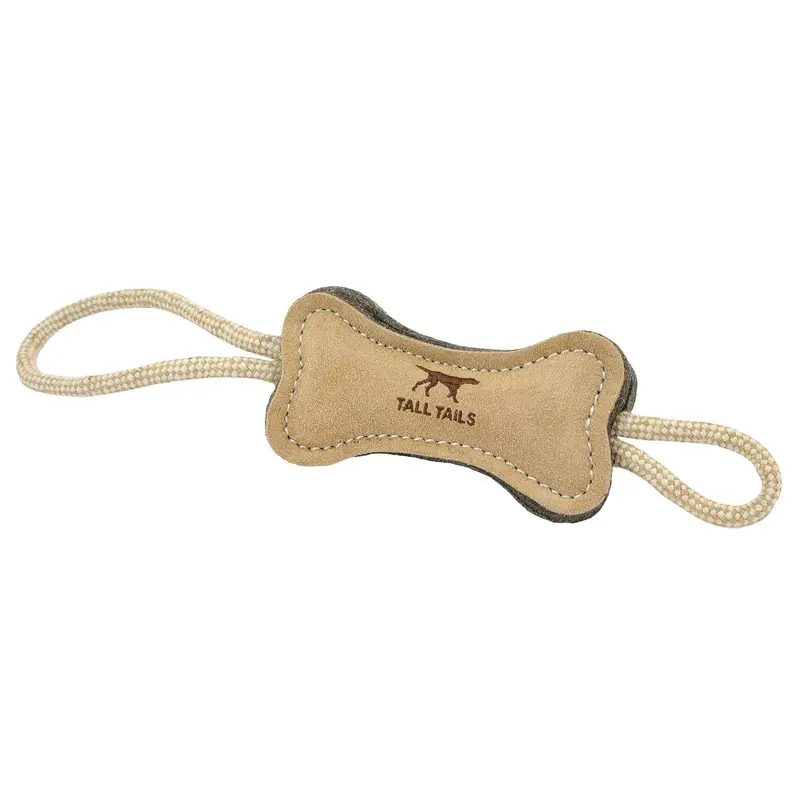 Tall Tails Natural Leather and Wool Bone Tug Dog Toy