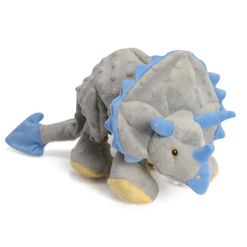 goDog Dinos Chew Guard Frills Triceratops Dog Toy - Gray