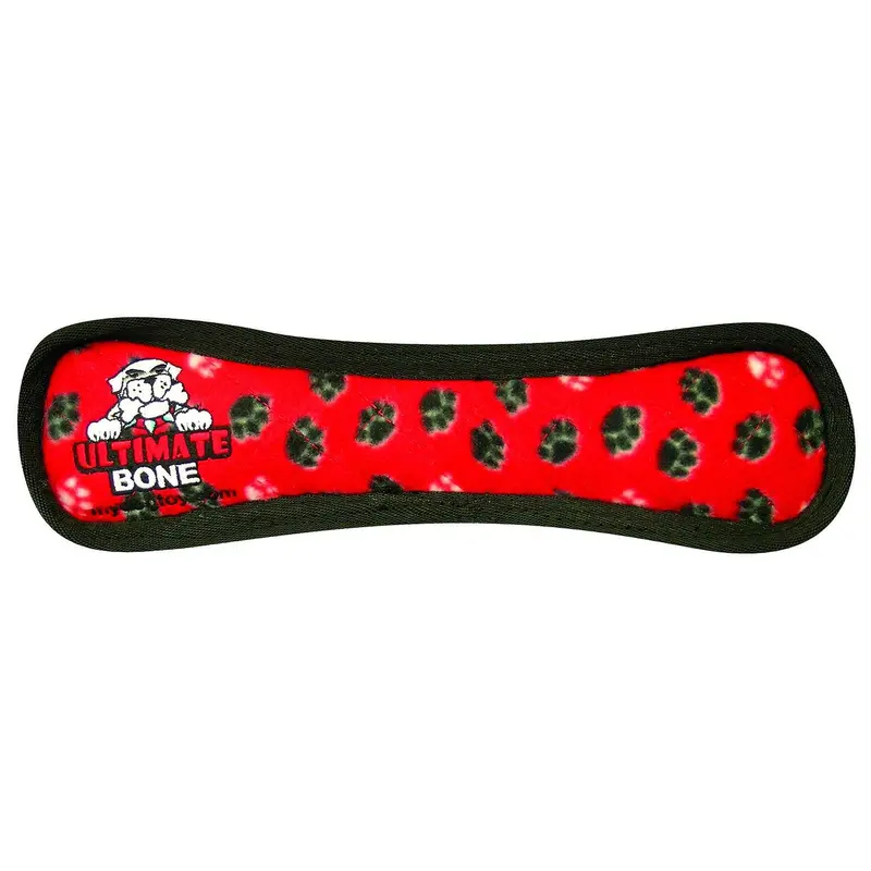 Tuffy Ultimate Bone Dog Toy - Red Paw Print