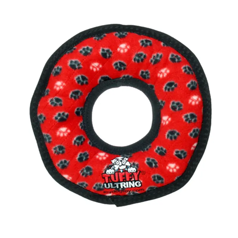 Tuffy Ultimate Ring Dog Toy - Red Paw Print