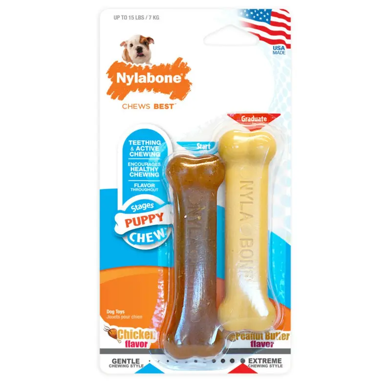 Nylabone Classic Bone Puppy Chew Toy - Twin Pack Peanut Butter and Chicken