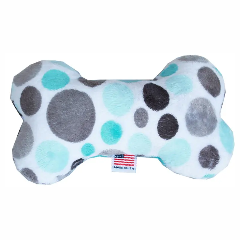 Plush Bone Dog Toy - Aqua Party Dots