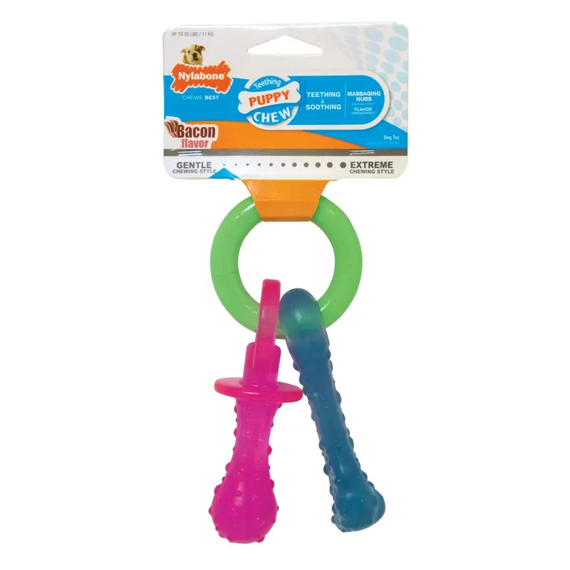 Nylabone Puppy Chew Teething Pacifier Dog Toy - Bacon Flavor