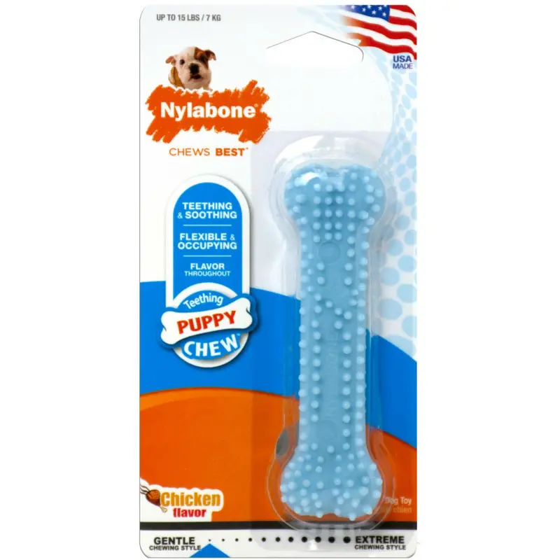 Nylabone Puppy Teething & Soothing Flexible Chew Dog Toy - Chicken Flavor - Blue