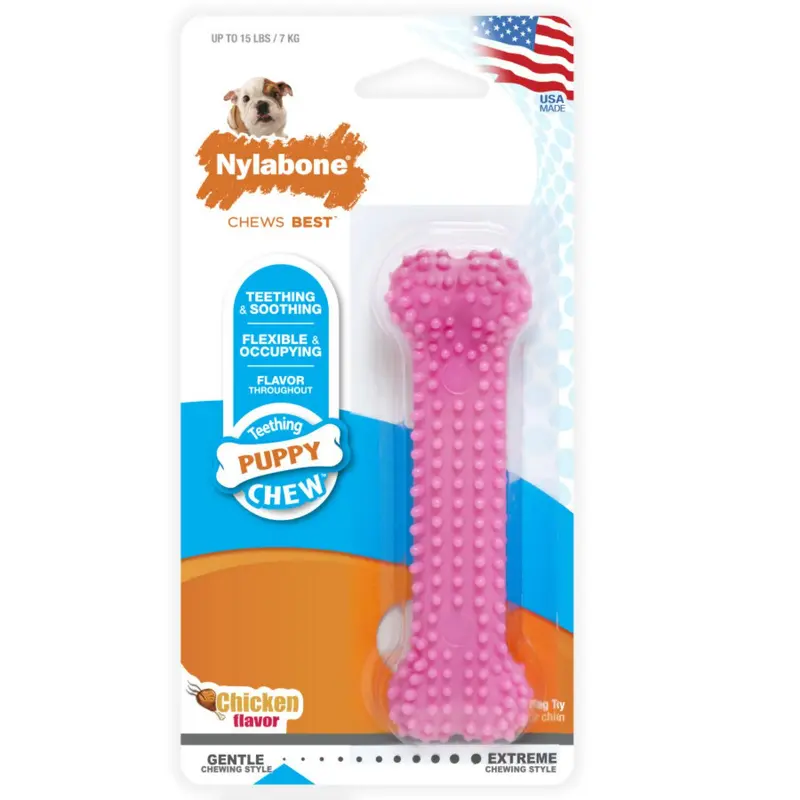 Nylabone Puppy Teething & Soothing Flexible Chew Dog Toy - Chicken Flavor - Pink