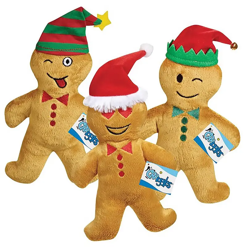 Grriggles Holiday Gingerbread Emoji Men Plush Dog Toys