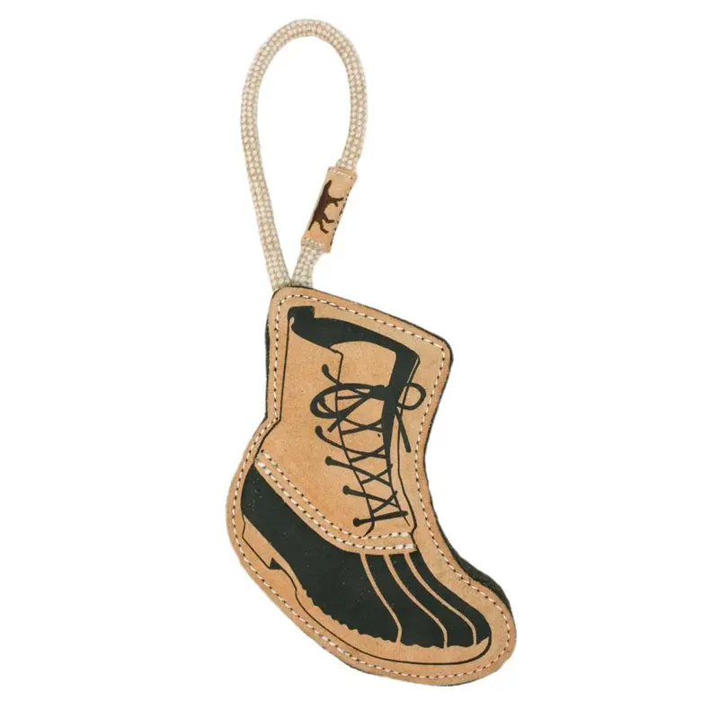 Tall Tails Natural Leather and Wool Bean Boot Dog Tug Toy