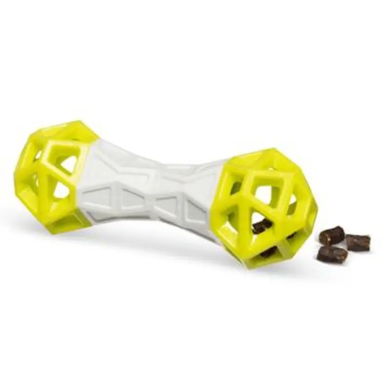Totally Pooched Flex n' Squeak Foam Rubber Barbell Dog Toy - Grey/Green