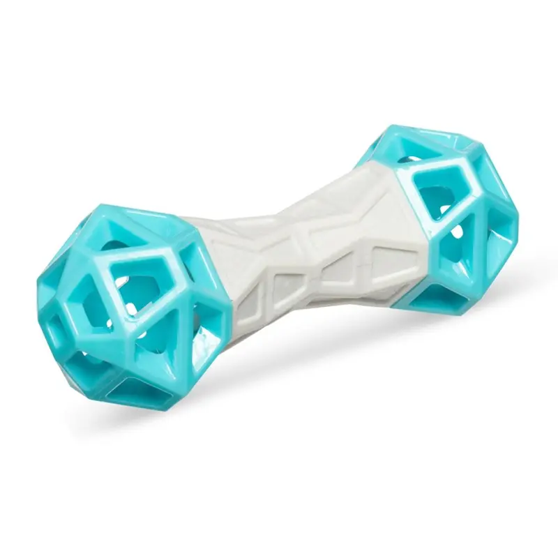 Totally Pooched Flex n' Squeak Foam Rubber Barbell Dog Toy - Grey/Teal