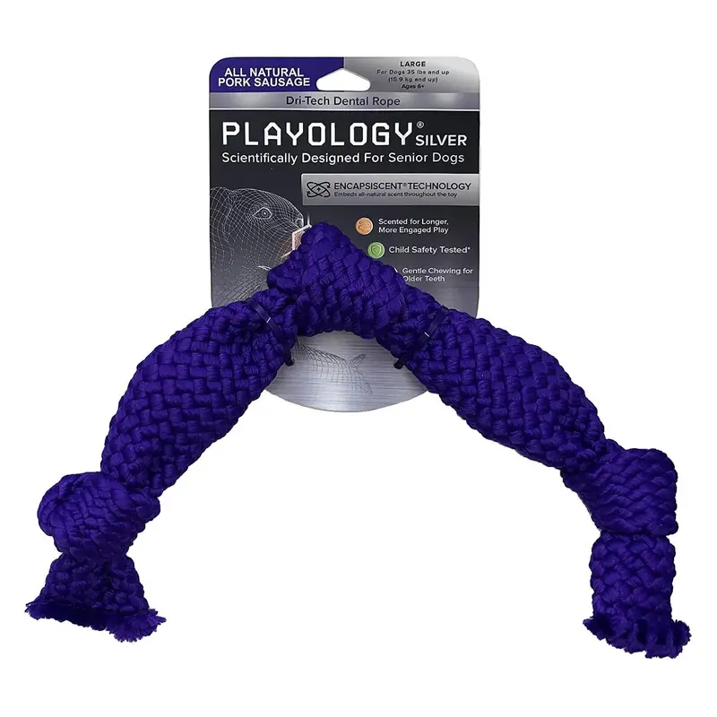 Playology Silver Dental Dri-Tech Rope Dog Toy - Pork Sausage