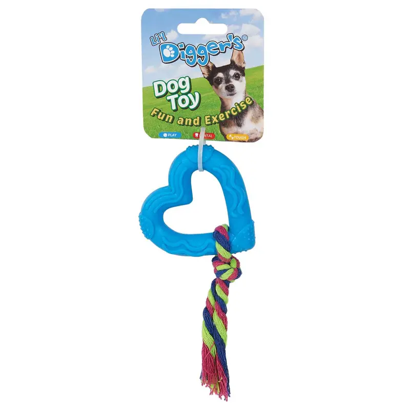 Digger's TPR Heart and Rope Dog Toy - Blue