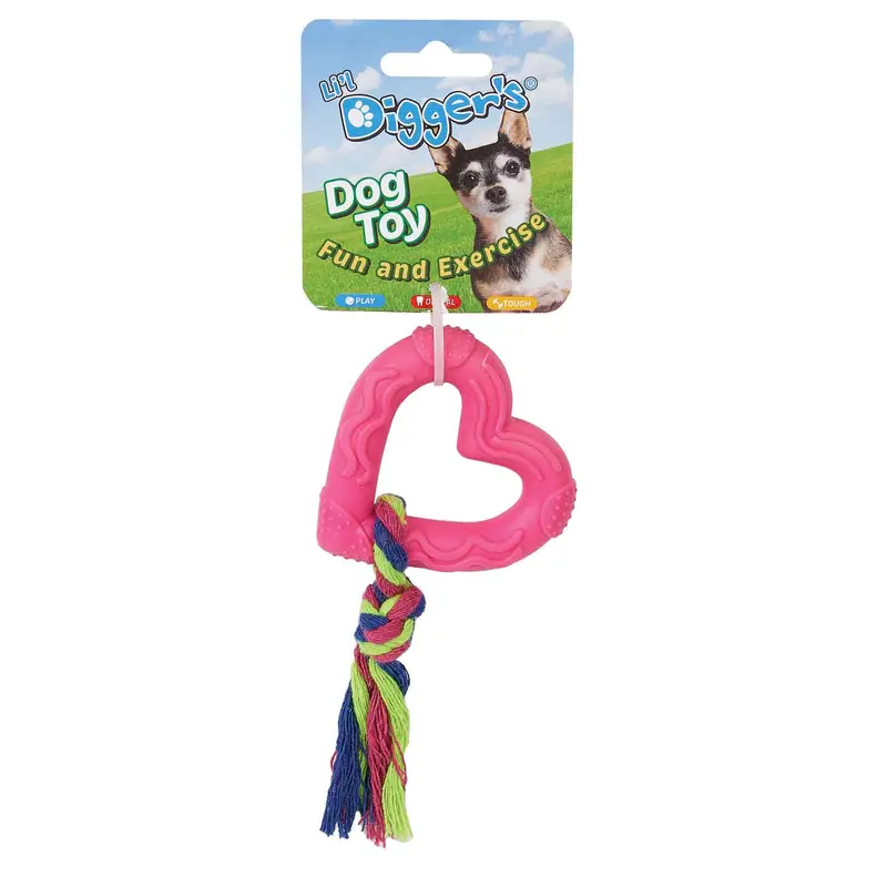 Digger's TPR Heart and Rope Dog Toy - Pink