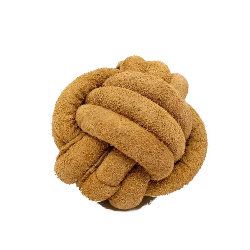HuggleHounds Natural Leather Knotted HuggleHide Ball Dog Toy