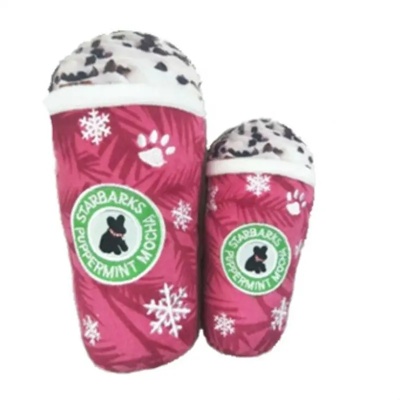 Haute Diggity Dog Holiday Starbarks Puppermint Mocha Plush Dog Toy - Red Snowflake Cup