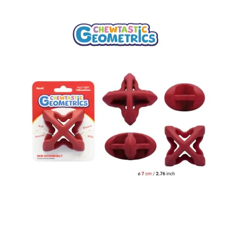 PetDreamHouse Chewtastic GeoMetrics Natural Rubber Dog Toy - Geo-AstroRolly Red