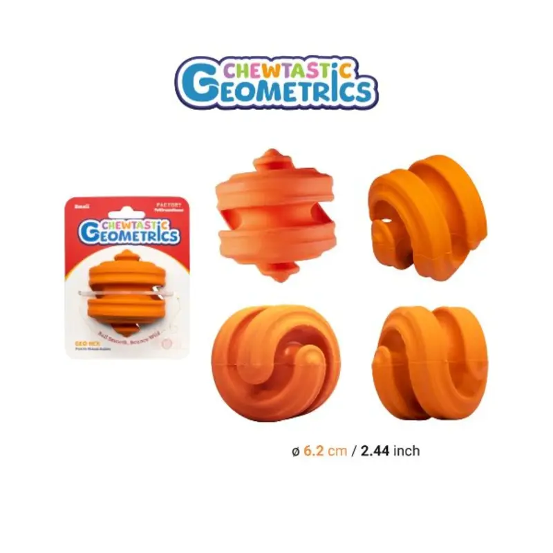PetDreamHouse Chewtastic GeoMetrics Natural Rubber Dog Toy - Geo-Hex Orange