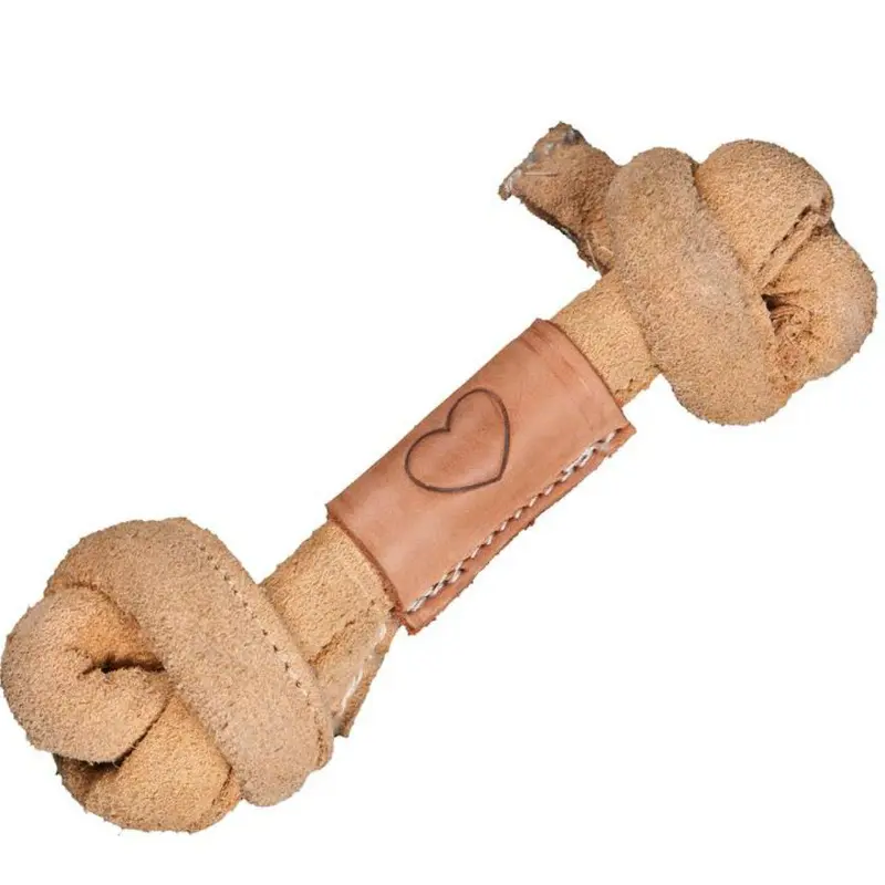 HuggleHounds Natural Leather Knotted HuggleHide Bone Dog Toy