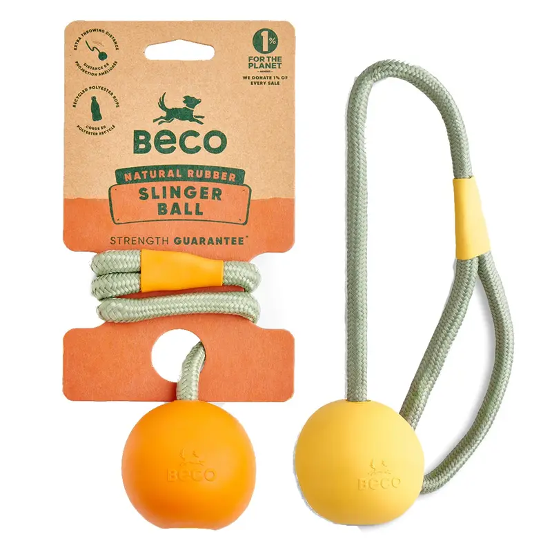 BECO Slinger Ball Natural Rubber & Rope Dog Toy