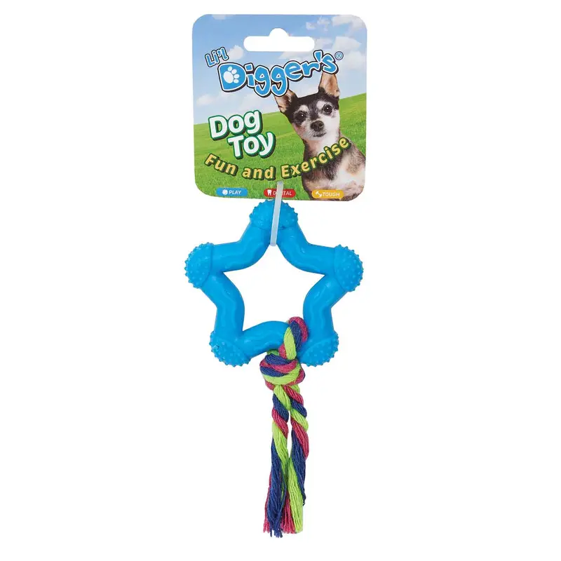 Digger's TPR Star and Rope Dog Toy - Blue