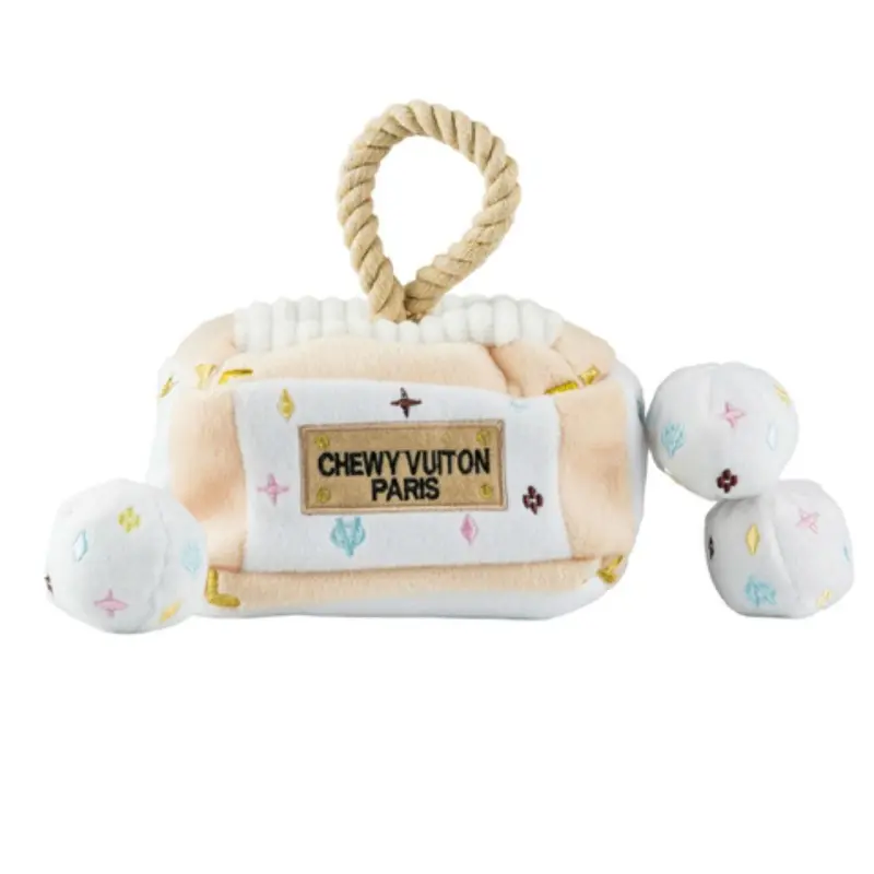 Haute Diggity Dog Chewy Vuiton Interactive Trunk Dog Toy - White