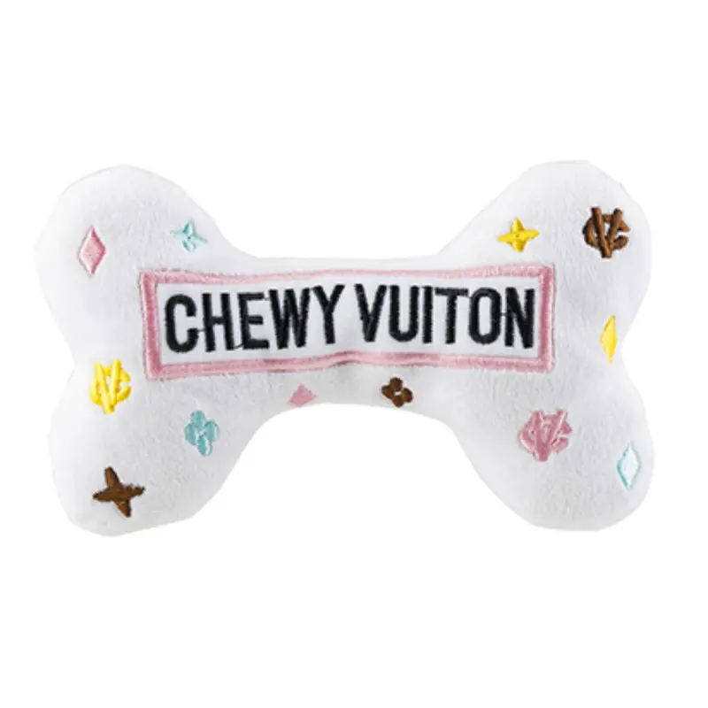 Haute Diggity Dog Chewy Vuiton Bone Dog Toy - White