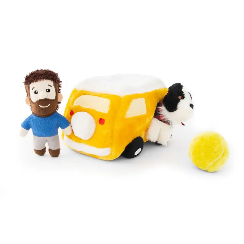 ZippyPaws Burrow Dog Toy - Momo & Andrew in the Yellow Van