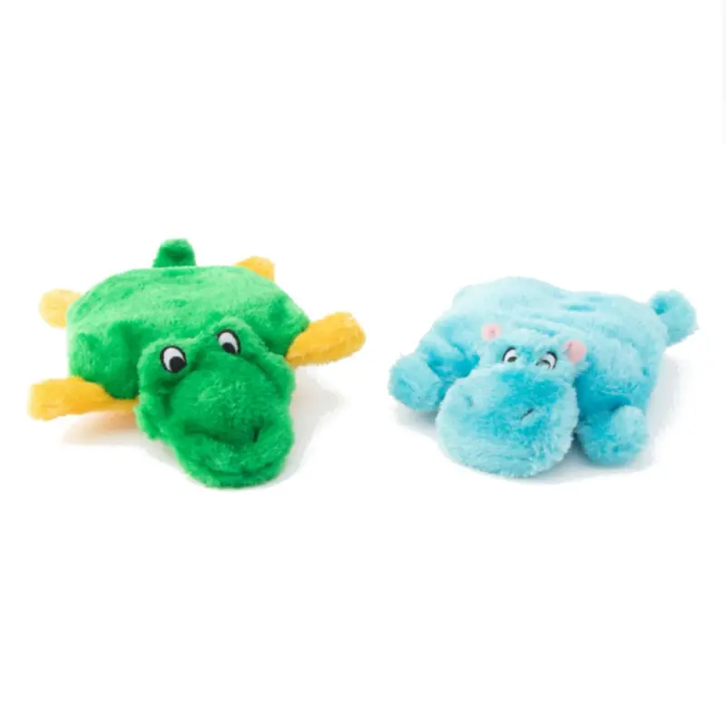 ZippyPaws Squeakie Pads Friends Combo Dog Toy - Hippo & Alligator