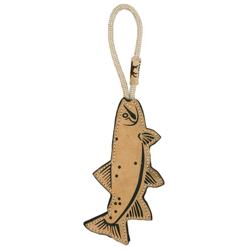 Tall Tails Natural Leather and Wool Trout Dog Tug Toy