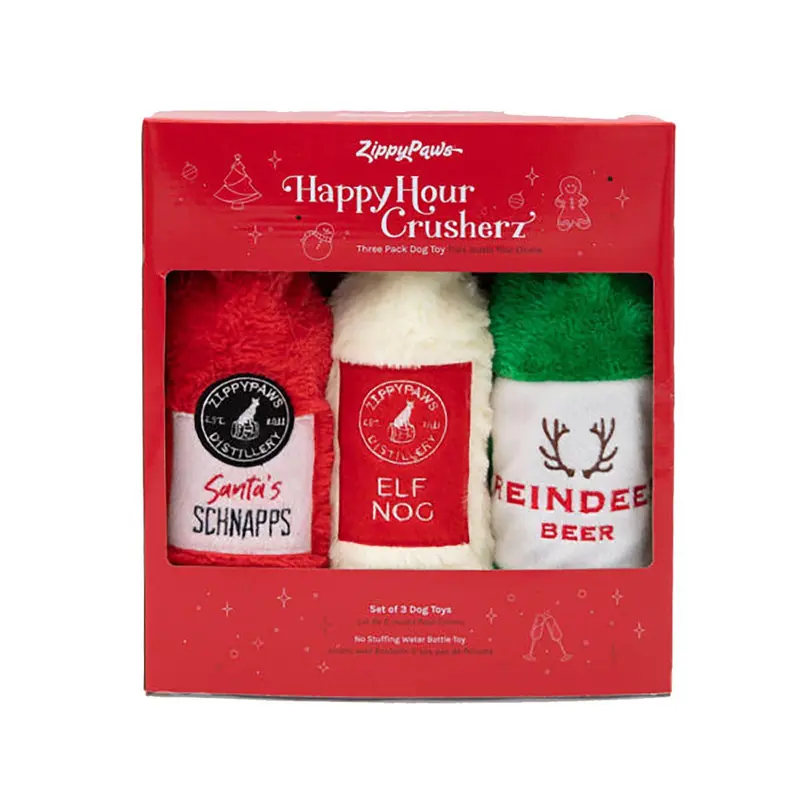 ZippyPaws Holiday Happy Hour Crusherz Dog Toys - Holiday Three Pack