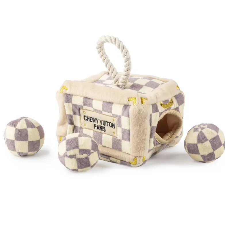 Haute Diggity Dog Chewy Vuiton Interactive Trunk Dog Toy - Checker