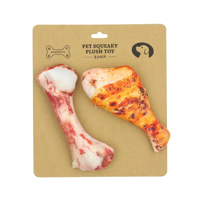 Pawpatu Squeaky 2 Piece Dog Toy - Chicken Drumstick and Bone