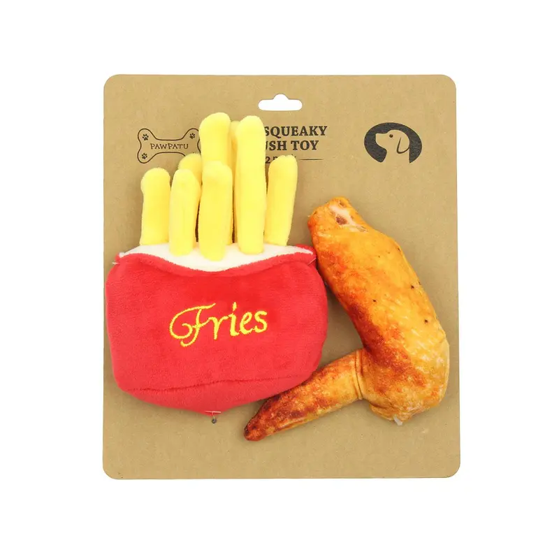 Pawpatu Squeaky 2 Piece Dog Toy - Chicken Wing and French Fries