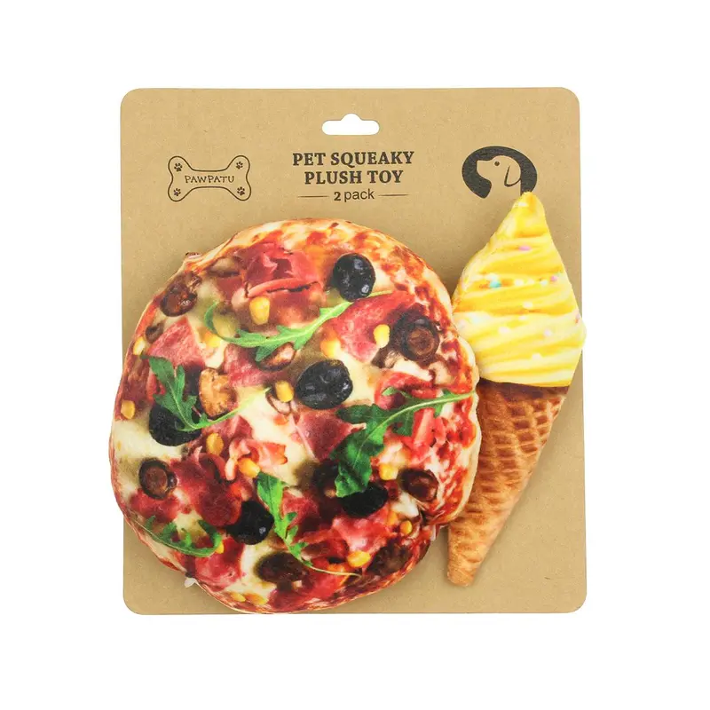 Pawpatu Squeaky 2 Piece Dog Toy - Pizza and Ice Cream