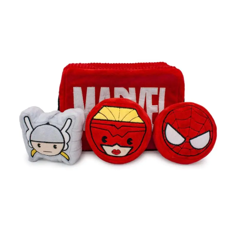 Buckle-Down Marvel Hide & Seek Dog Toy - Logo Brick with 3 Avengers Faces