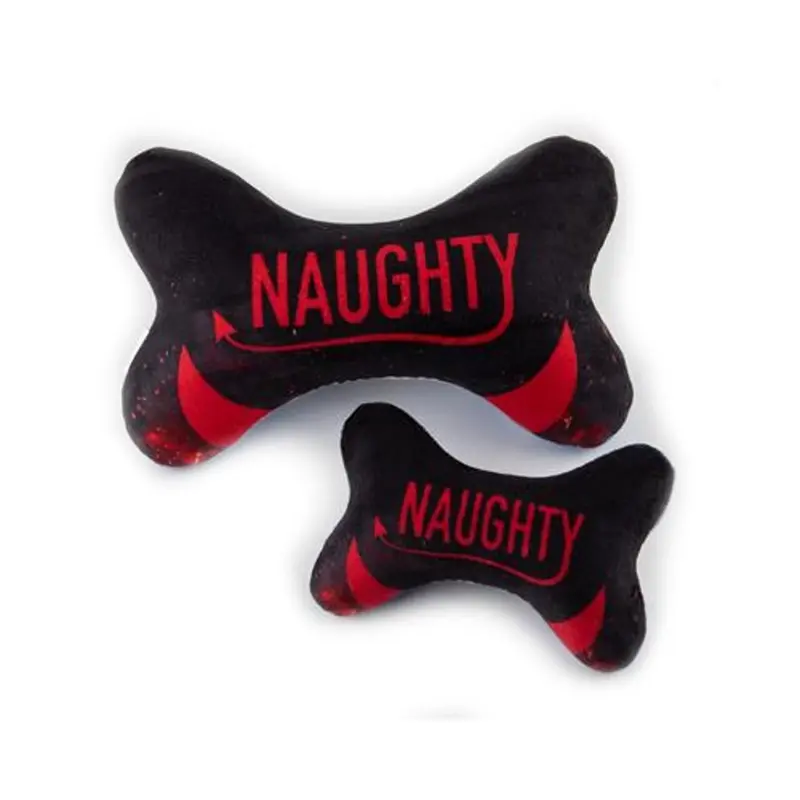 Hip Doggie Holiday Plush Bone Dog Toy - Naughty & Nice