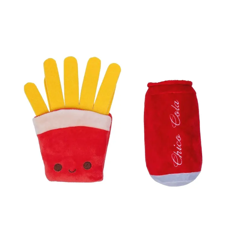 Chico Crinkle and Squeaky Plush Dog Toy Set - Cola & Fries