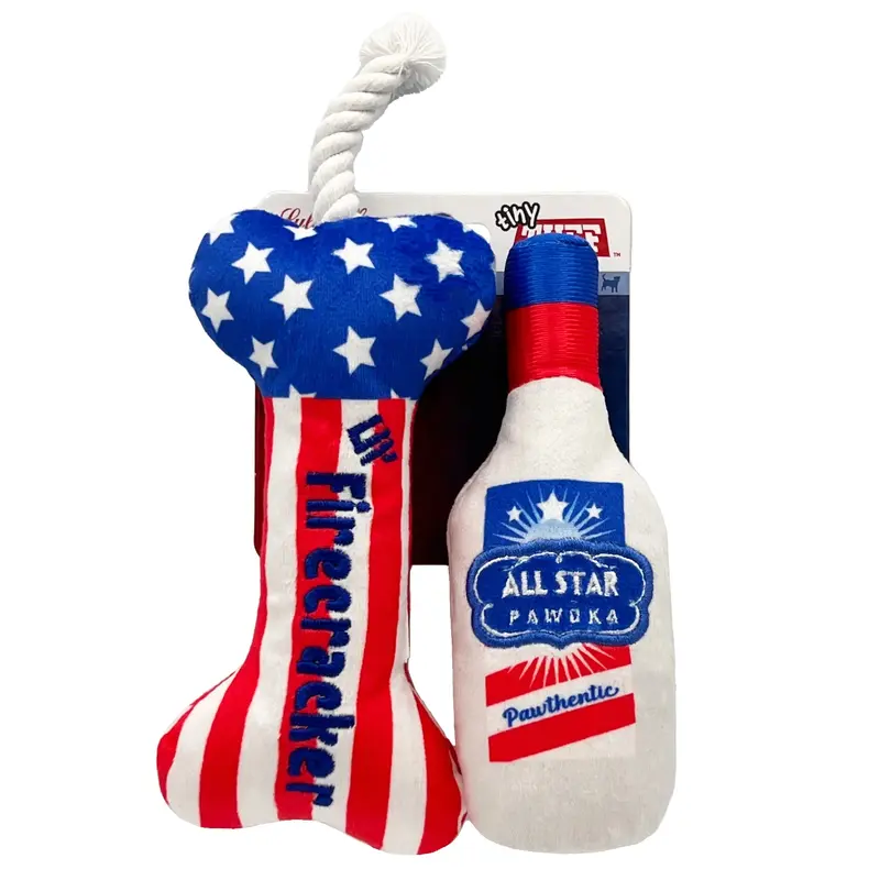 Huxley & Kent Patriotic Tiny Tuffs Bundle Dog Toy - Red, White, & Booze