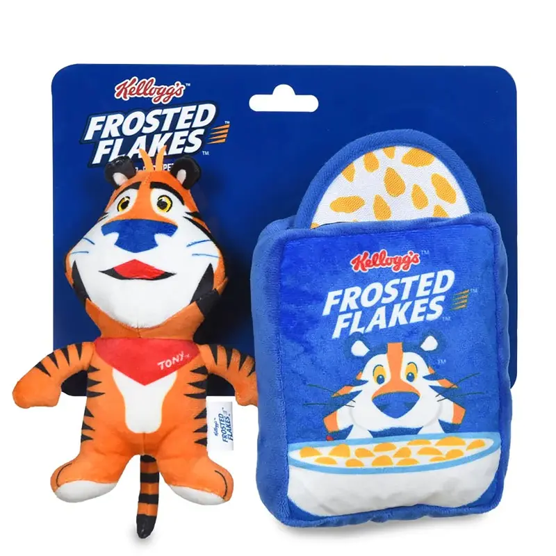 Kellogg's Frosted Flakes Box Tony the Tiger Plush Dog Toy Set