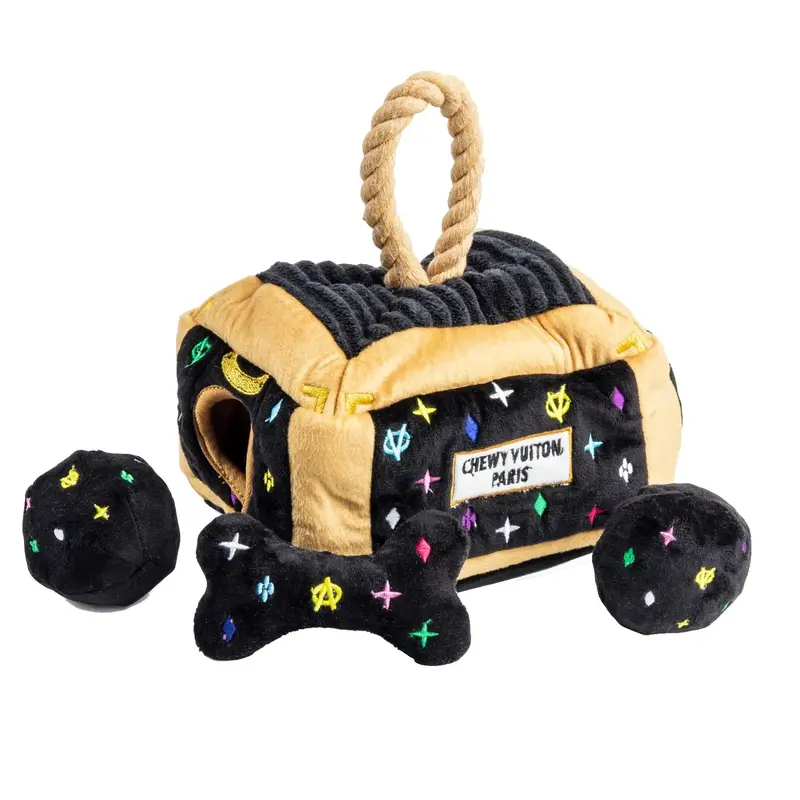 Haute Diggity Dog Chewy Vuiton Interactive Trunk Dog Toy - Black Monogram