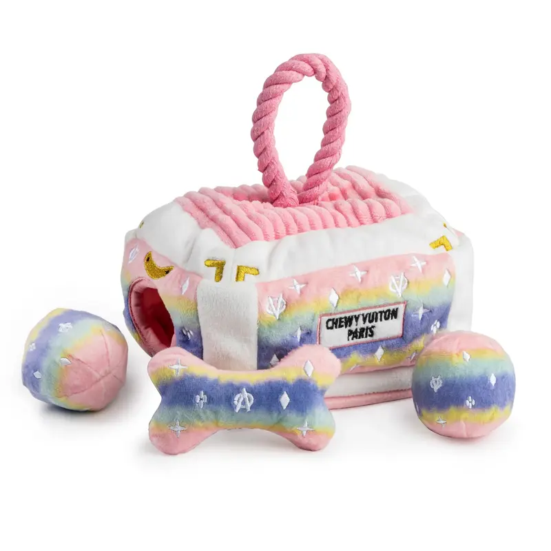 Haute Diggity Dog Chewy Vuiton Interactive Trunk Dog Toy - Pink Ombre