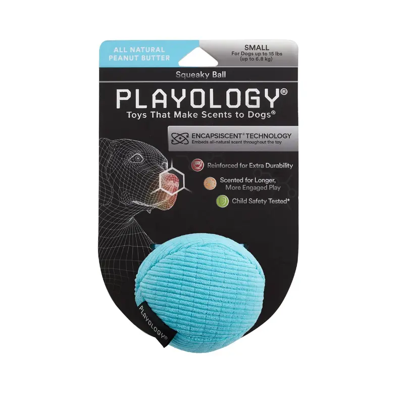 Playology Scented Soft Plush Squeaky Ball Dog Toy - Blue Peanut Butter