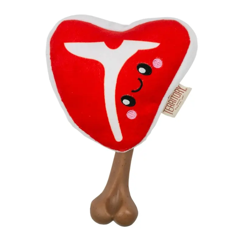 Territory 2 in 1 Meat on Bone Dog Toy - Steak