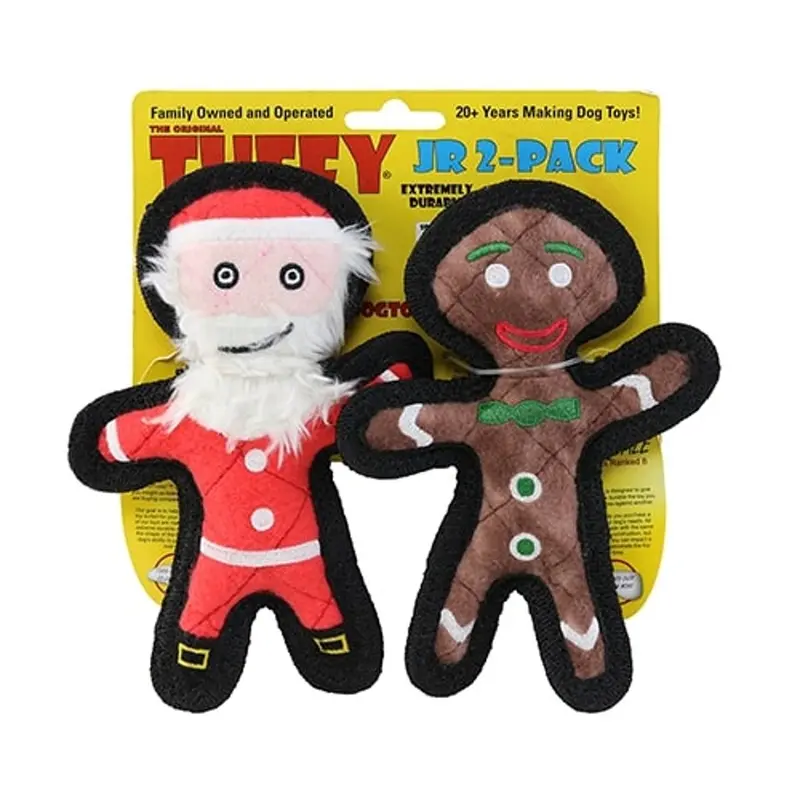 Tuffy Holiday Jr 2 Pack Dog Toy - Santa/Gingerbread Man
