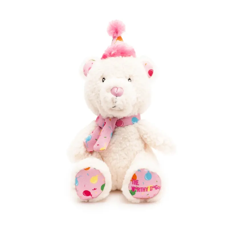 Worthy Dog Birthday Bear Dog Toy - Pink