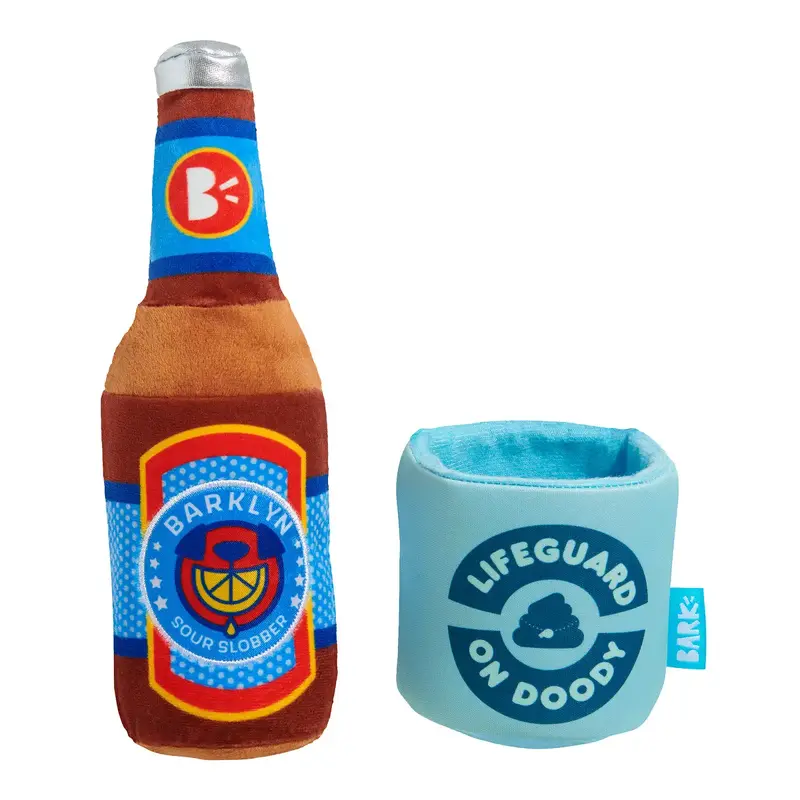 BARK Plush Drink Dog Toy - Boozy Doody Koozie 2 Pack