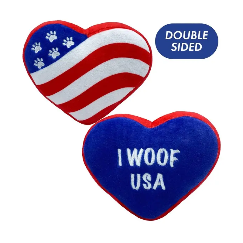 Huxley & Kent Patriotic Power Plush Dog Toy - Paws & Stripes Heart