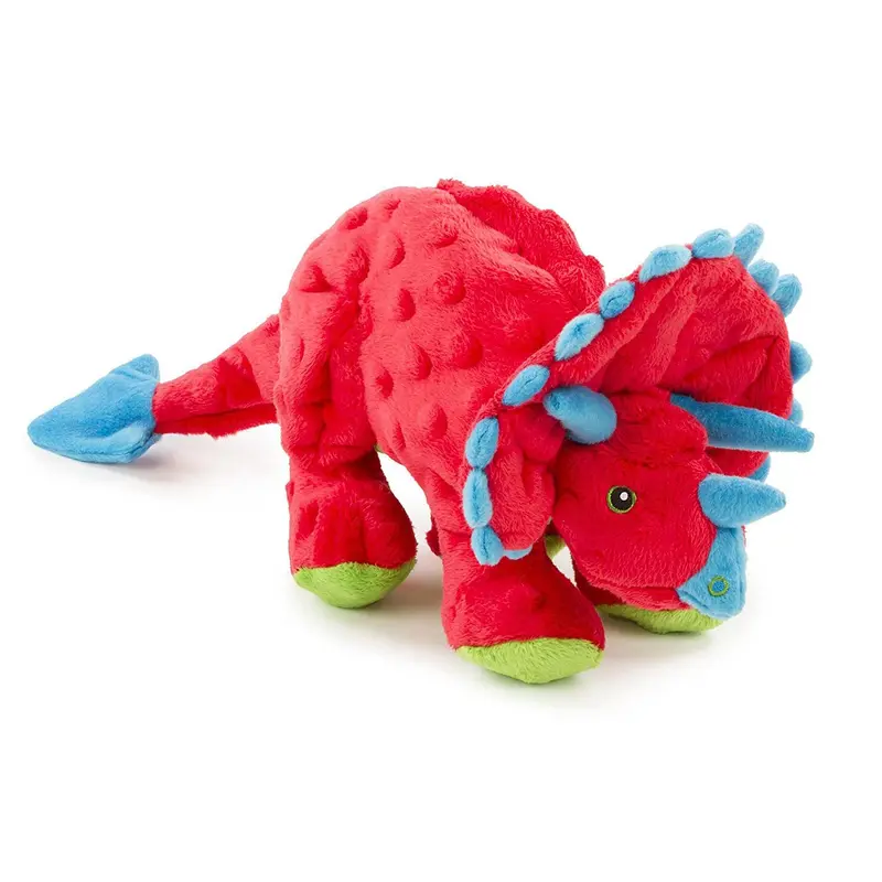goDog Dinos Chew Guard Frills Triceratops Dog Toy - Red